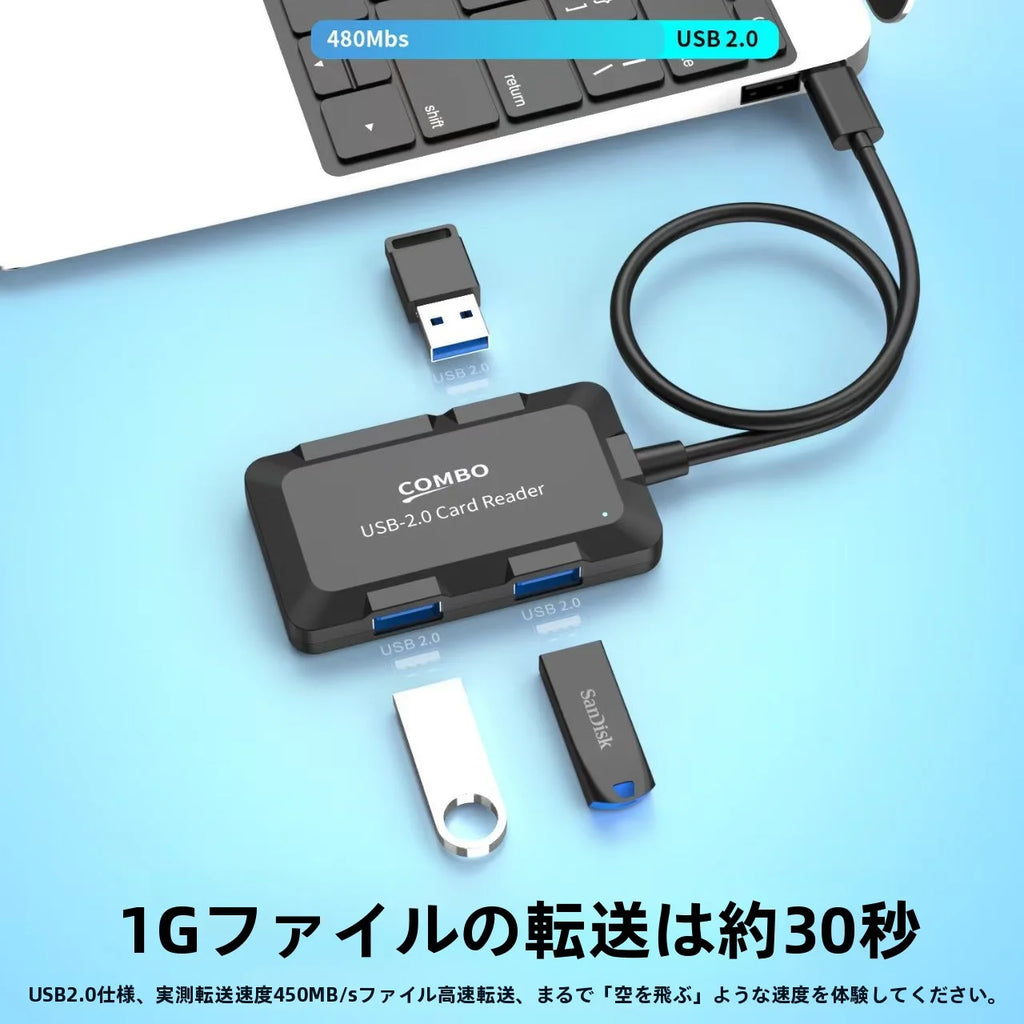 USB五合一2.0 HUB SD/TFカードリーダー付き 携帯用集線器